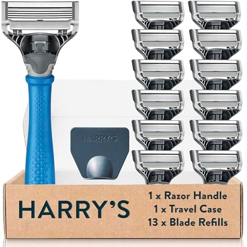 Image of Harry's Razors for Men - Men's Razor Set with Indigo Blue Handle, 13 Razor Blade Refills, Travel Blade Cover, (packaging may vary)