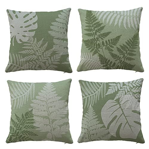 Image of Hangood Cushion Cover Home Garden Outdoor Indoor Set of 4pcs Sage Green Leaves Throw Pillow Case Living Room Chair Sofa 18x18 inch Pillowcase 45x45cm