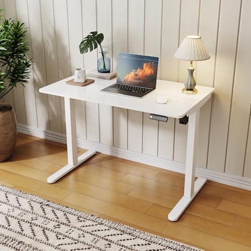 Image of ELEGANT Electric Standing Desk 120x60cm, Height Adjustable Sit Stand Desk with Smart Memory Panel, LED Display & Child Lock - Splice Board Design for Home Office (White Frame + White Desktop)