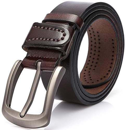 Image of DOVAVA Leather Belts for Men, Soft Men’s Belts with Anti-scratch Buckle for Casual Jeans Dress Pants(Dark Coffee 2001, 105CM (28'' - 33''))