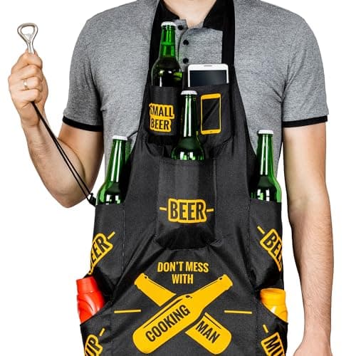 Image of Froster Man Cooking Apron, BBQ Apron with 7 Pockets, including 4 beer pockets, Kitchen Apron for Men
