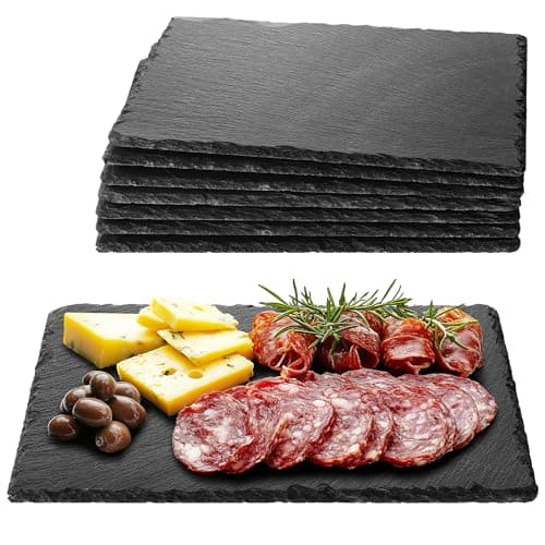 Image of Navaris Slate Plates - Food Contact Safe Workmanship - Cheese Platter Grazing Board Rectangle Serving Plates - Slate Platters - Set of 8-30 x 20 cm (11.8" x 7.9")