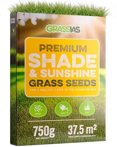 Image of Grassias Shade & Sunshine Grass Seed – Premium Quality Lawn Seed for Shady Areas – Pet Friendly for Overseeding and Shaded Gardens – DEFRA Approved Lawn Seeds (750g)