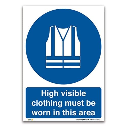 Image of High visibility clothing must be worn in this area Sign - A4 1mm Rigid Plastic Sign - Mandatory Safety Information