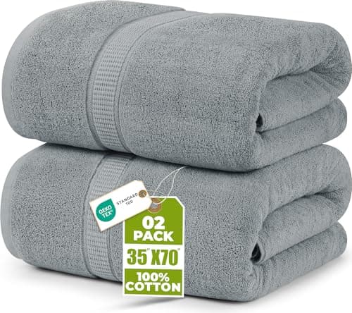Image of Utopia Towels - Premium Jumbo Bath Sheet (90 x 180 cm, 2 Pack) - 100% Ring Spun Cotton Highly Absorbent and Quick Dry Extra Large Bath Sheet - Super Soft Hotel Quality Towel (Cool Grey)