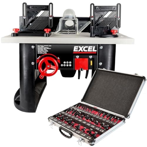 Image of Excel Table Router Cutter 240V with 1/2in Shank Router Cutter Bit 35 Piece Set