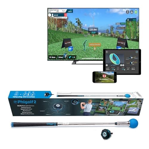 Image of PHIGOLF2 Home Golf Game Simulator: Enjoy Interactive Golf with Motion Sensor & Swing Stick for Indoor & Outdoor Fun – 38,000+ Courses Worldwide, Compatible with Android, iOS, App & E6 Connect