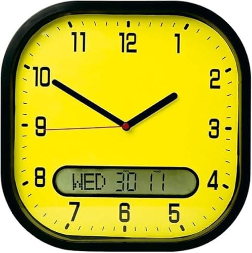 Image of Digiteck Clear Time Day Date Wall Clock - Easy to Read LCD Display Day-Date Clock, Shows Day, Date, Month in UK format, Ideal for Dementia & Seniors (Yellow)