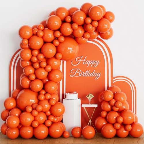 Image of ASIYUHY Orange Balloons 102 pcs Orange Balloons Arch Kit 5/10/12/18 inch Different Size Matte Orange Latex Balloons for Halloween Birthday Party Decorations, Medium
