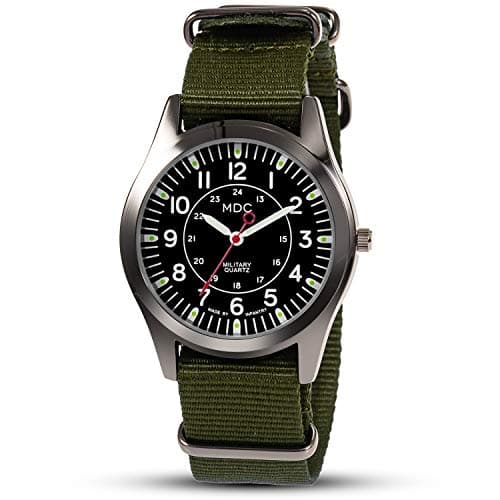 Image of Infantry MDC Military Field Watch for Men, Minimalist Mens Analog Watch with 12/24 Hour Time, Army Tactical Design, Breathable Nylon NATO Strap, Durable Daily Work Watch for Men