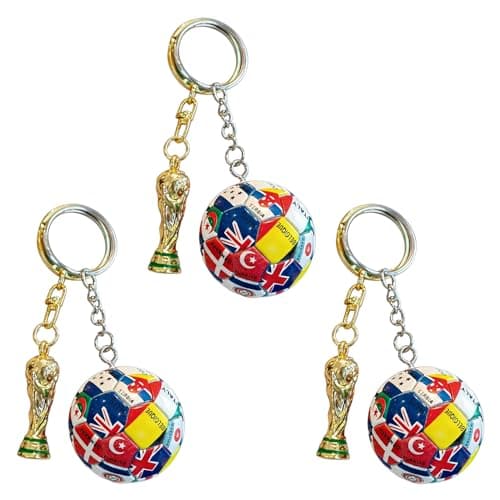 Image of XPJBKC Football Keyring, 6PCS World Cup Football 2026 Keyring with Golden Cup, Sports Events Key Rings, Mini Flags World Keychain Anniversary Birthday Party Souvenir Gift for Football Fans Men Women