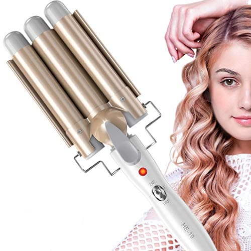 Image of 3 Barrel Hair Curler, 25mm Waver Iron With Adjustable Temperature Control for Long or Short Styling, Large Wave Ceramic Wide Crimpers, Gold
