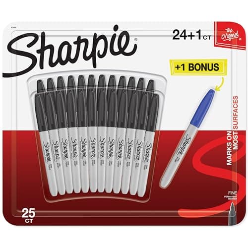 Image of Sharpie Permanent Markers | Fine Point | 24 Black + 1 Blue Marker Pen | 25 Count Marker Set