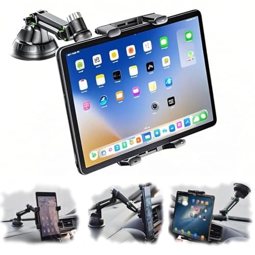 Image of 360° Rotating Car Tablet Holder - Adjustable Dashboard Car Phone Tablet Mount, Camper Van Car Travel Tablet Stand Gadgets Accessories, Compatible with iPhone iPad Galaxy Tab Switch DVD Player, Black