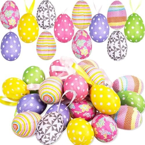Image of 20Pcs Easter Hanging Eggs, Paper Mache Egg Hanging Ornaments Colourful Easter Egg Decorations for Tree Home Party Decoration