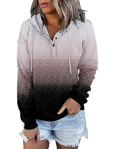 Image of KISSMODA Women Hoodies Tops Solid Color Zip Up Long Sleeve Drawstring Pullover Sweatshirts with Kangaroo Pocket Black Mosaic Small