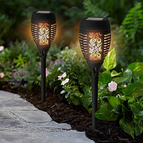 Image of Solalite® 4 Pack 36 LED Solar Torch Light Lantern Dancing Flickering Flame Effect Stake Stick Light Waterproof Outdoor Garden Landscape Path Lamp, Black