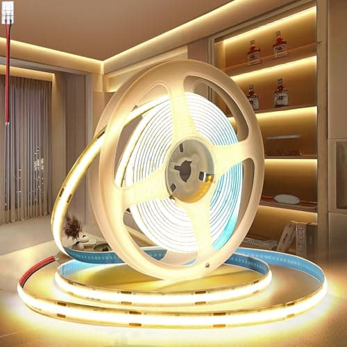 Image of PERVADEO 12V COB LED Strip Lights 5M/16.4ft, 3000K Warm White 8mm Width LED Strips Super Bright LED Tape Lights Uniform Dotless for Bedroom Under Cabinet Kitchen DIY Lighting(No Power Supply)