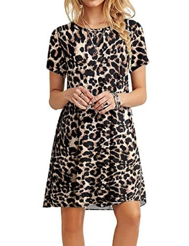 Image of MOLERANI Summer Dresses for Women UK Casual T-Shirt Dress Short Sleeve Ladies Beach Dress (M, Spotted Pattern Leopard)