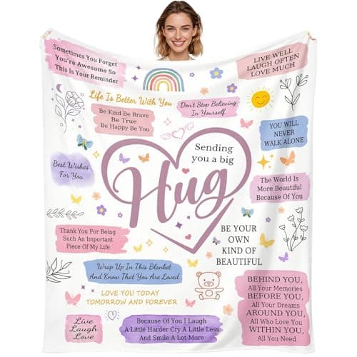 Image of Gifts for Best Friend Women Blanket 150x130 cm, Blanket Throw with Warm Words Printed on It for Her Sister Girlfriend Bestie on Birthday Christmas Flannel Hug Throw Friendship Present for All Seasons