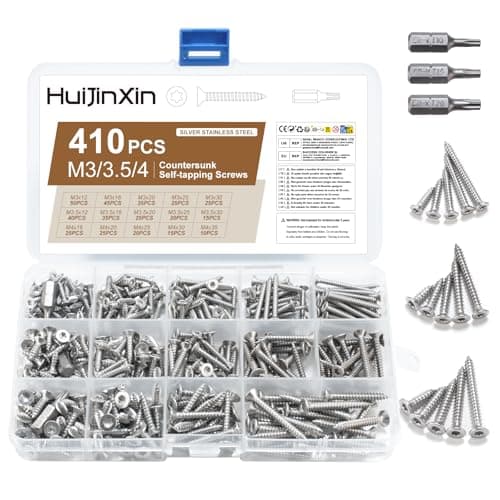 Image of 410 Pcs Flat Countersunk Head Torx Screws Set, Stainless Steel Sheet Metal Screws, Tamper Proof Self Tapping ScrewsSecurity Screw Set for Wood Mechanical Industry (Silver) (Flat head screw)