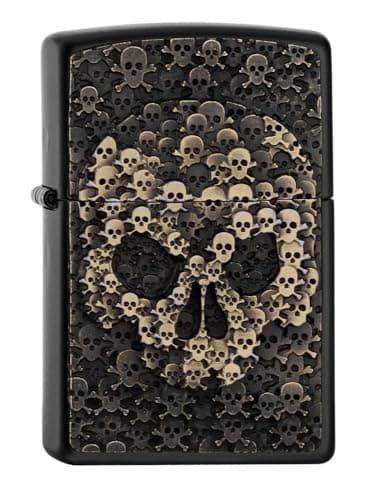 Image of Zippo Windproof Lighter - Skull in Skull - Black Matte, Emblem - Refillable for Lifetime Use - Adjustable Flame - Gift Box - Metal Construction - Made in USA