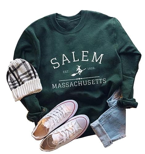 Image of Yimoya Sanderson Witch Museum Sweatshirt Womens Funny Halloween Pullovers Hocus Pocus Blouse Tops, Green-3, Medium