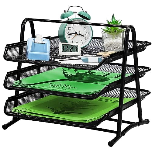 Image of 3 Tier Mesh Letter Tray, Letter Tray Organizer Office Filing Trays, mesh drawer organiser, Paper Document Stacking Supports for Home, Office and School