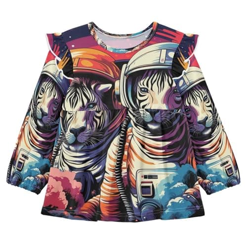 Image of Animal Astronaut Zebra Girls Elegant Long Sleeve Shirts Blouses Kids Cute Sleeve Casual Tops 1-5 Years