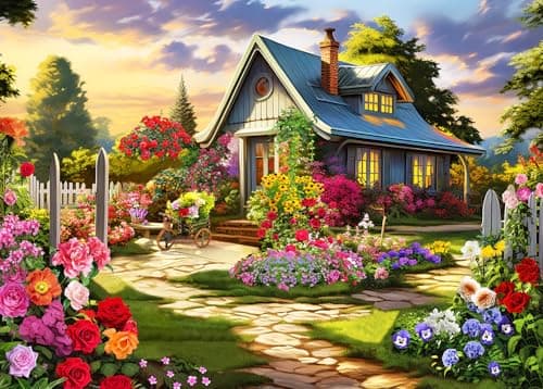 Image of Puzzles 1000 Pieces for Adults jigsaw puzzles for adults 1000 Piece Puzzle Educational Games-House of Flowers-Home Decoration Puzzle