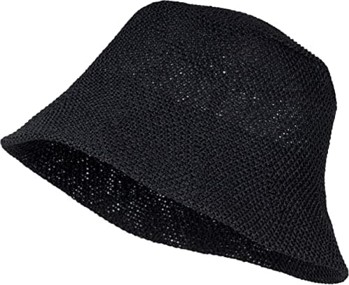 Image of styleBREAKER Ladies Fishing Hat Made of airy Woven Paper Straw, Foldable Crush hat, Sun hat, Bucket Hat 04025032, Black