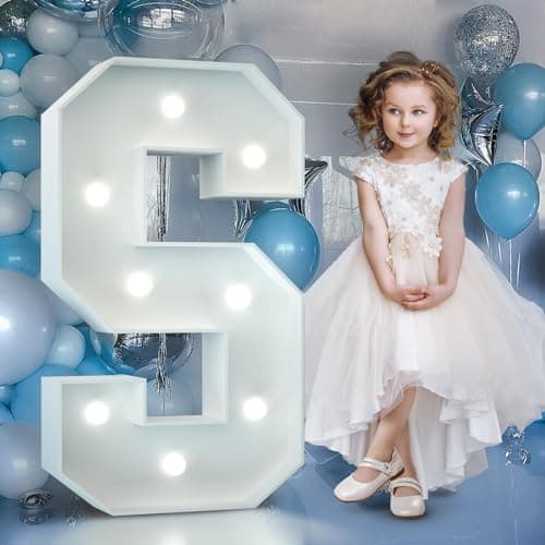 Image of 3FT Light Up Letters Birthday Decoration Large Letters S for Party Decorations Marquee Letters for Wedding Graduation Decorations Mosaic Arch Stand Pre-cut DIY Foamboard