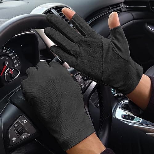 Image of JIAHG Men Driving Cycling Gloves Summer Sunblock Breathable Mesh Gloves 2 Half Finger Screen Touch Non-Slip Thin Gloves Sport Gloves for Running Fishing Camping Golf Gym Exercise Motorcycle