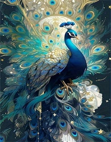 Image of 5D Diamond Art Kit for Adults Animal,Diamond Painting Kits for Beginner Peacock,Gem Art,Crystal Art Kits Round Drill for Home Wall Decor Gifts for Women, Men (Mysterious Peacock)