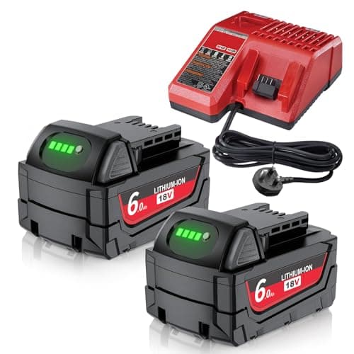 Image of 2X 18V Replacement Battery for Milwaukee,Suitable for Milwaukee M18 tools, compatible with models including 48-11-1840 48-11-1828 48-11-1820 48-11-1815 48-11-1850(2 batteries and 1 charger)