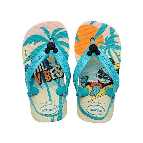 Image of Havaianas Baby Disney Classics II Unisex Baby FlipFlop Beige Straw/Blue 9/9.5 UK Child