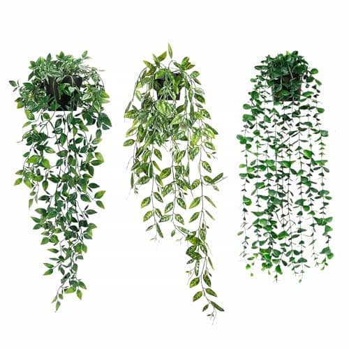 Image of Eidoct Artificial Hanging Plants with Pot, Fake Vines Plants, Faux Fake Indoor Trailing Plants Decor, Eucalyptus Peas Mandala, for Home Bathroom Garden Office Wedding Wall Decoration Outdoor Gift (3)