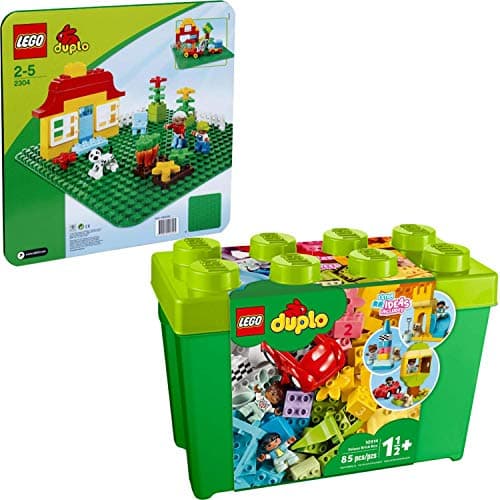 Image of Lego® DUPLO® Set of 2 2304 10914 Green Building Plate + Deluxe Stone Box