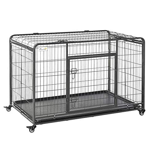 Image of PawHut Metal Dog Cage Kennel Locking Door & Wheels Removable Tray Openable Top For Extra Large Pets 125 x 76 x 81 cm