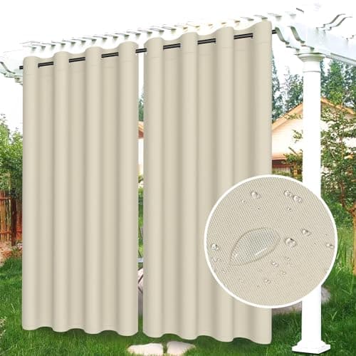 Image of Famibay Outdoor Gazebo Curtains Waterproof Thermal Insulated Outdoor Curtains Eyelet Top Blackout Pergola Curtain Sunshade Privacy Curtain for Garden Patio Porch Yard (1 Panel, 52"X84")