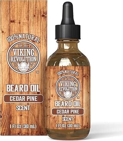Image of Viking Revolution - Beard Oil - All Natural Variety Beard Oil For Men With Argan & Jojoba Oils - Softens, Smooths & Strengthens - Gifts For Men - Cedar & Pine - 30 ml
