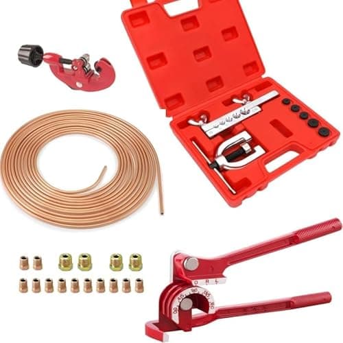 Image of Brake Pipe Flaring Tool Set, Include 3 in 1 Tubing Bender, 3/16in 25ft Brake Line with 16 Joints, 1 Tube Cutter, Brake Line Flaring Tool for Vehicle Brake Systems, Air Conditioning Systems 