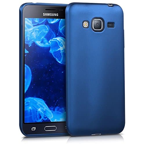 Image of kwmobile Case for Samsung Galaxy J3 (2016) DUOS Case - Soft Slim Metallic TPU Silicone Cover - Metallic Blue