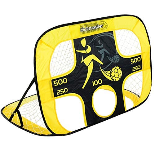 Image of Kickmaster Pop-Up Goals and Target Shots - Versatile 2-in-1 Soccer Goal Set - Easy Setup and Foldable Design - Includes Carry Bag - Suitable for Outdoor Play - Age 5+