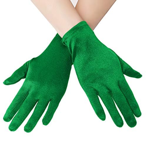 Image of EORUBE Short Opera Satin Gloves for Women Wrist Length Banquet Gloves Tea Party Halloween Costume (Smooth 8.6" - Green)