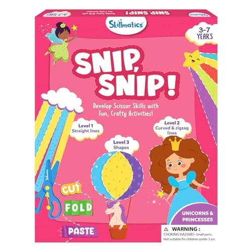 Image of Skillmatics Scissor Skills Activity Book - Snip Snip Unicorns & Princesses, 25 Fun Cutting & Creative Activities for Preschoolers, 2 Child-Safe Scissors, Felt Craft Kit, Gifts for Ages 3, 4, 5, 6, 7