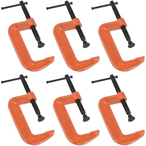 Image of HONYUET 4 Inch G Clamp, 100mm Metal C Clamp for Woodworking and Welding, Orange, 6 Pack