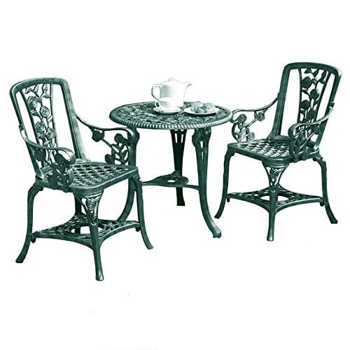 Image of Garden Life Antique Effect Rose Design 2 Seater Bistro Patio Set Table UV-Stabilised PVC (Verdigris)