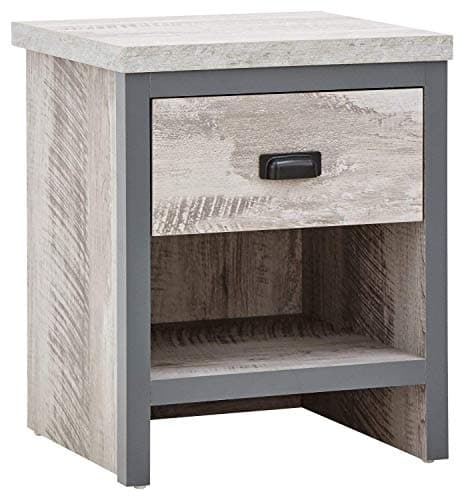 Image of GFW Boston Lamp Side Table Storage Drawer & Shelf, Contemporary Grey Wooden Effect Side Tables For Living Room, Bedside Table Or Dining Room, Grey, W43 x D39 x H52 cm