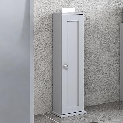 Image of URBNLIVING House Toilet Roll Holder Free Standing Bathroom Loo Roll Slimline Cupboard Unit Storage Solution (Grey)